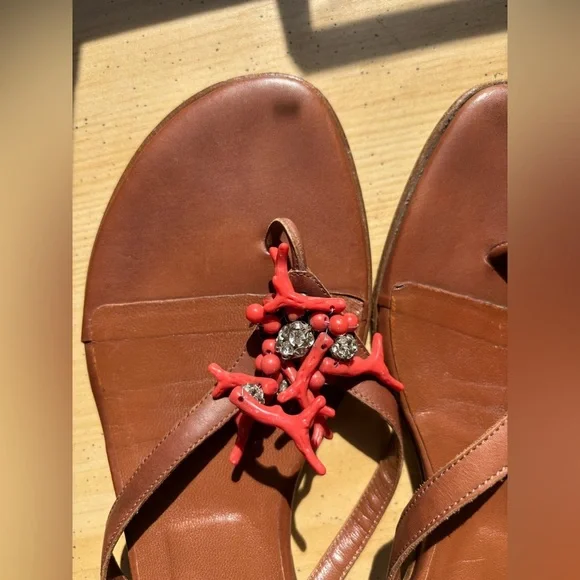 Valentino Garavani Red Coral Embellished Leather Sandals - Size 36.5/US Size 6.5 - Picture 4 of 10